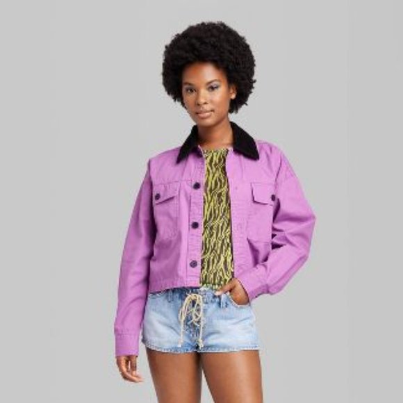 NEW Women's Cropped Canvas Surplus Shacket Wild Fable • Purple - Picture 1 of 3